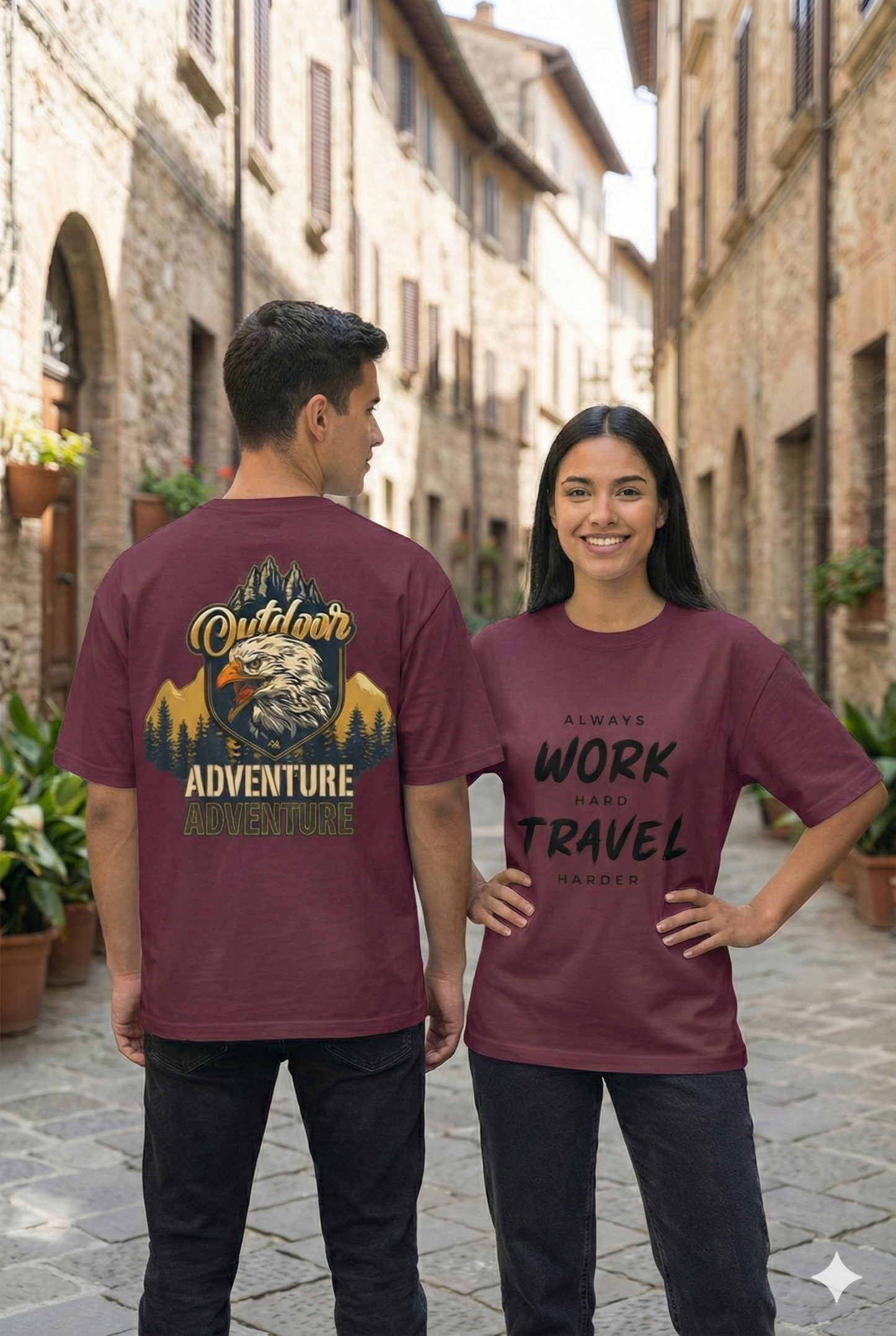 Travel Theme Oversized Casual Tshirt – Work Hard, Travel Harder