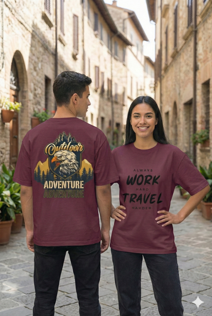 Travel Theme Oversized Casual Tshirt – Work Hard, Travel Harder