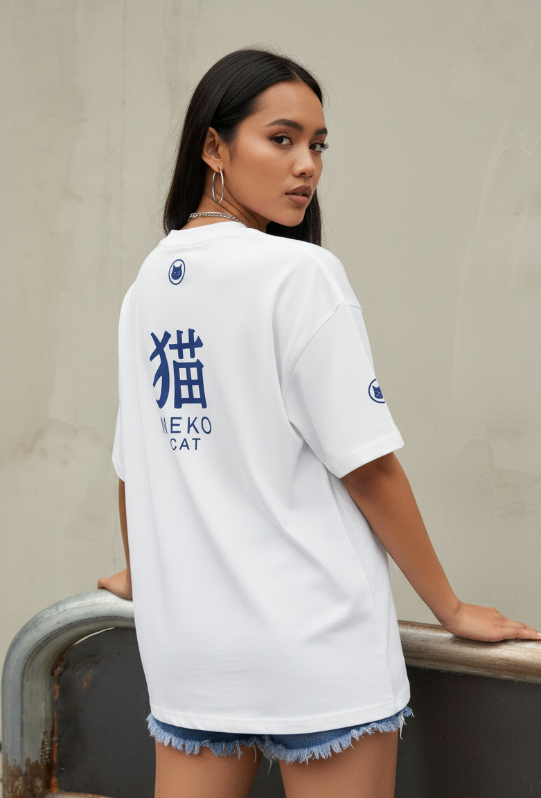 Unleavables Premium Oversized T-Shirt with Neko Cat Print | 100% Cotton
