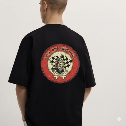 Unleavables | Oversized Racing Cat T-Shirt - Fast Not Furr-ious | Unisex 