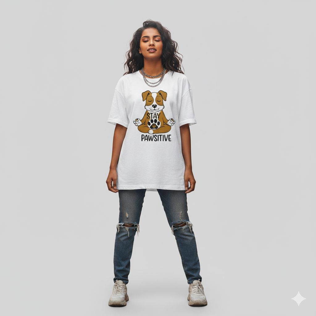 Unleaveables Stay Pawsitive Tee | Unisex Oversized | 100% Cotton Round Neck T-Shirt