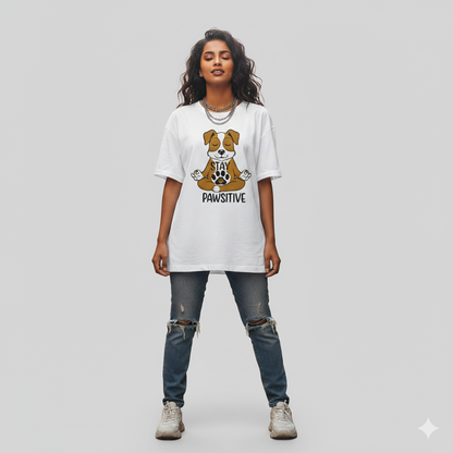 Unleaveables Stay Pawsitive Tee | Unisex Oversized | 100% Cotton Round Neck T-Shirt