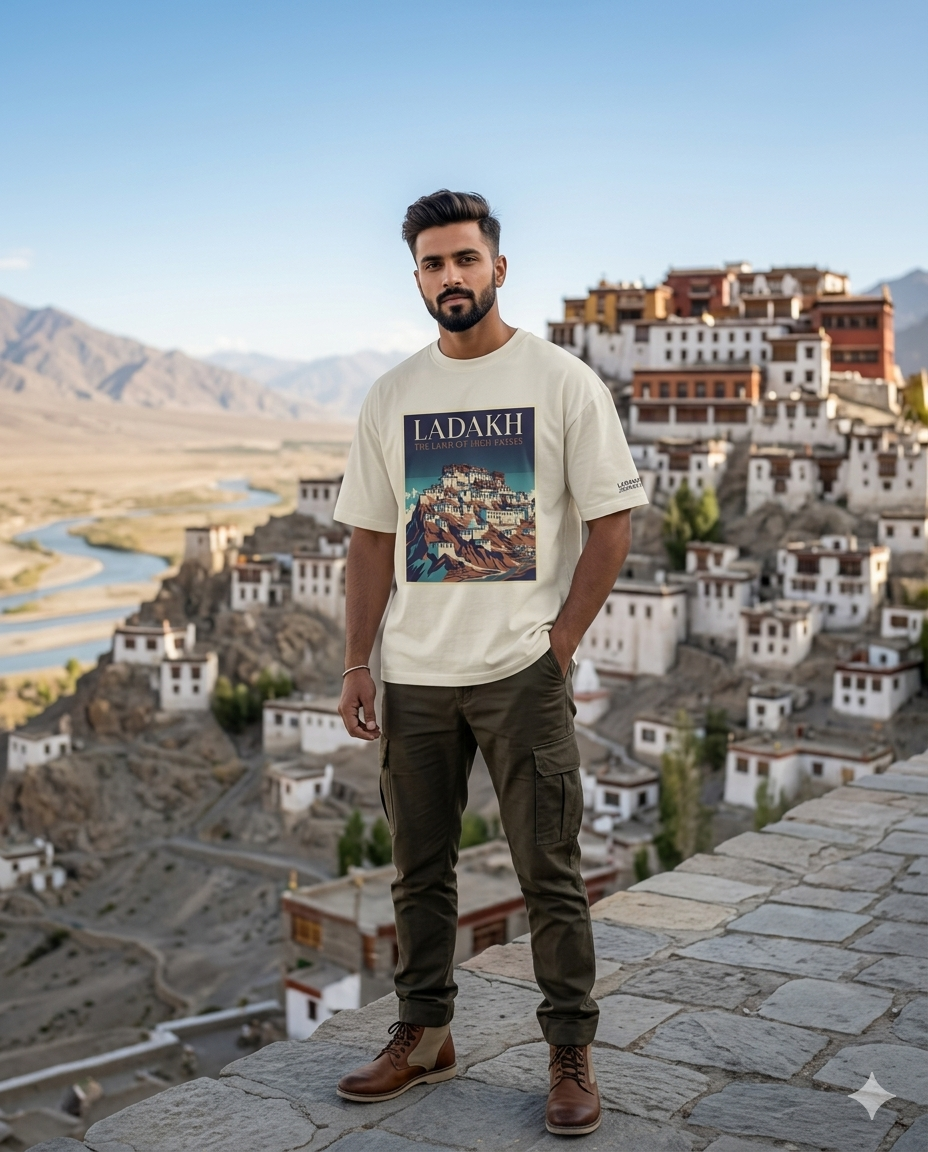 Ladakh Monastery Oversized T-Shirt | Travel Graphic Tee for Wanderers