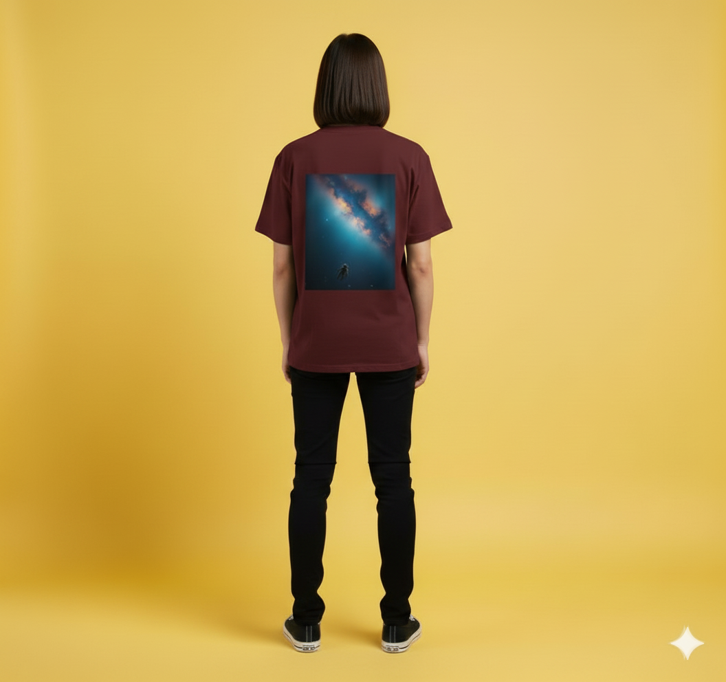 Unleavables | Cosmic Drifter Oversized T-Shirt – Astronaut Galaxy Back Print | Half Sleeve | 100% Cotton | Unisex