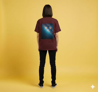 Unleavables | Cosmic Drifter Oversized T-Shirt – Astronaut Galaxy Back Print | Half Sleeve | 100% Cotton | Unisex
