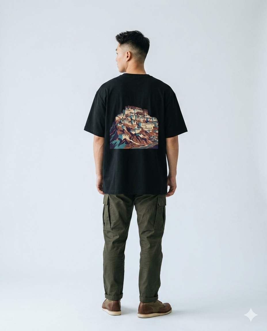 Ladakh Monastery Oversized T-Shirt | Travel Graphic Tee for Wanderers