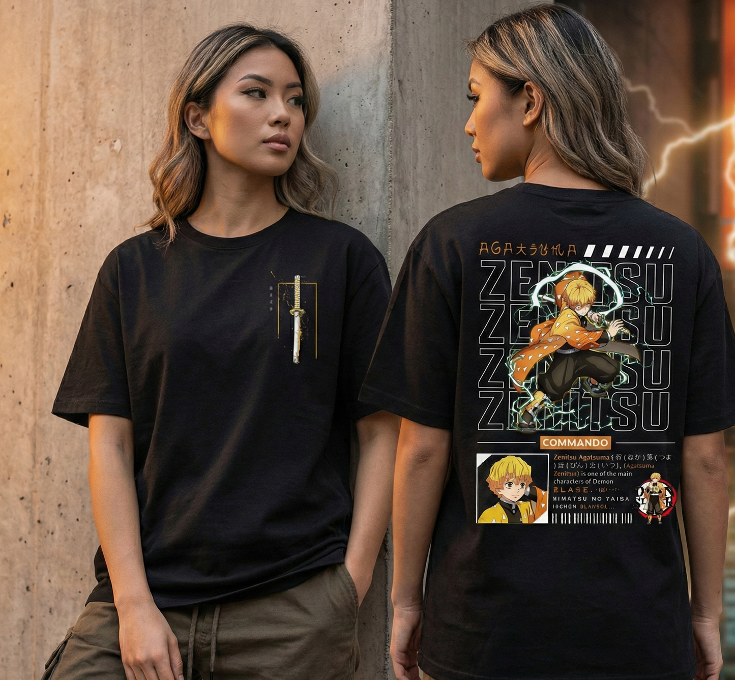 Demon Slayer Zenitsu Agatsuma Graphic T-Shirt | Premium Oversized Streetwear Anime T-Shirt | Front & Back Print