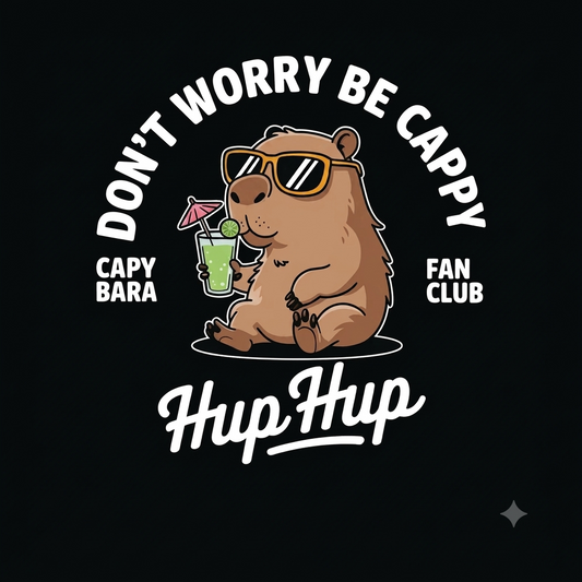 Unleavables Regular Fit Unisex Black Capybara Graphic T-Shirt – "Don't Worry Be Capy" 100% Cotton Casual Tee