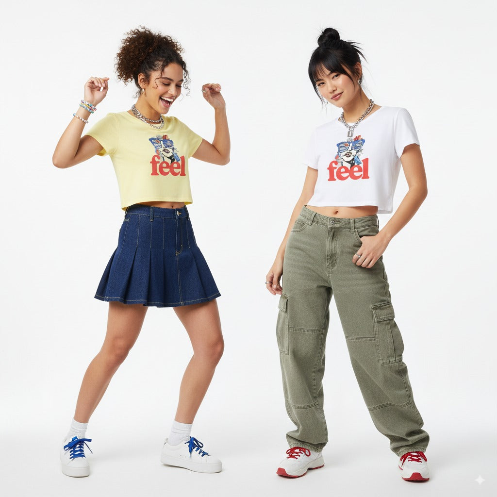 Unleavables Women's Pop-Art Crop Top | Vibrant Graphic Tee for College & Street Style