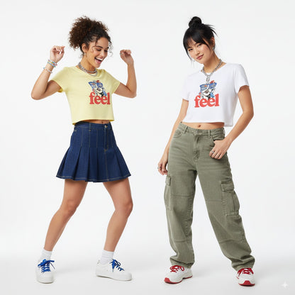 Unleavables Women's Pop-Art Crop Top | Vibrant Graphic Tee for College & Street Style