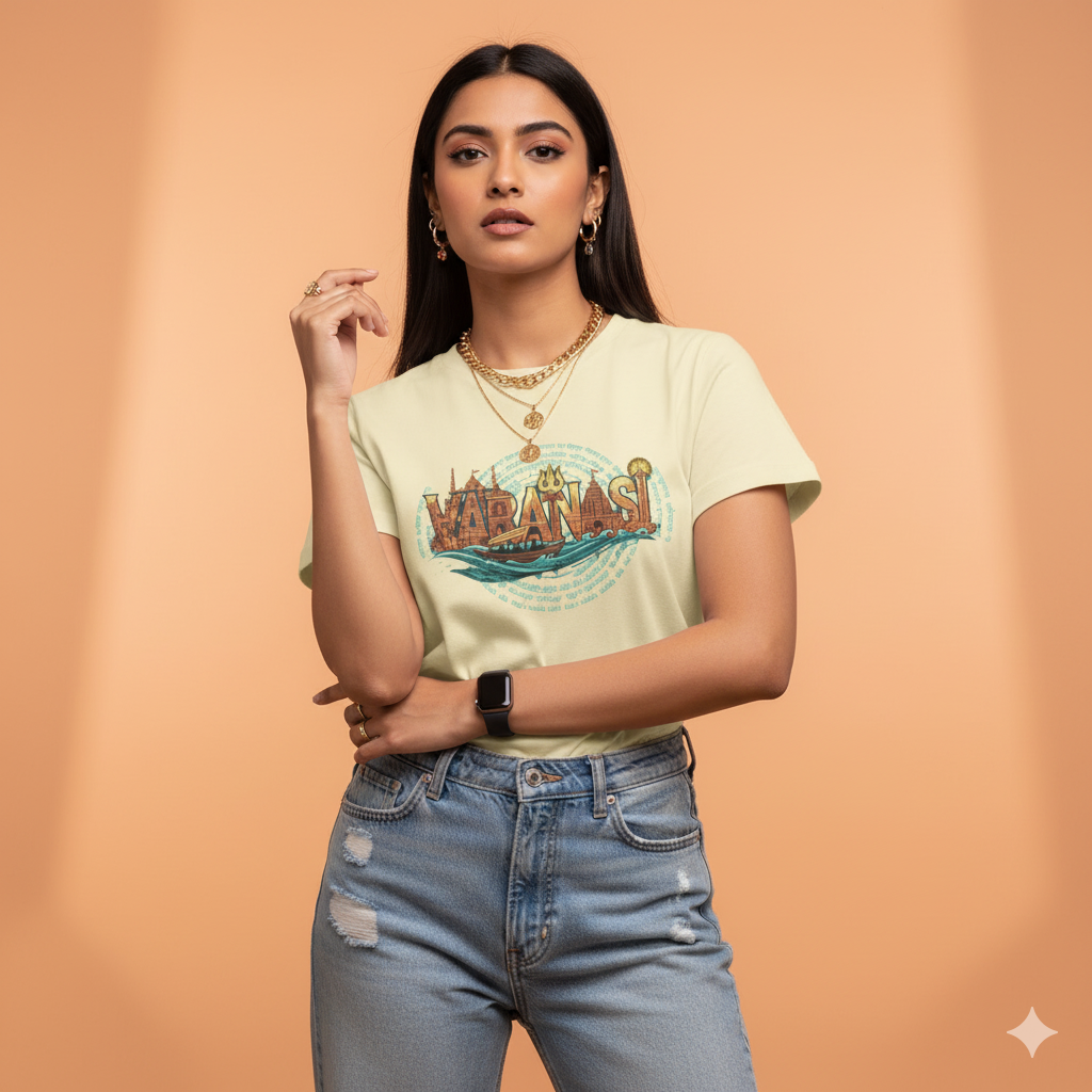 Varanasi Heritage Graphic T-Shirt | Spiritual & Cultural Cotton T-Shirt for Men & Women | Casual Wear, Pilgrimage & Festival Outfit