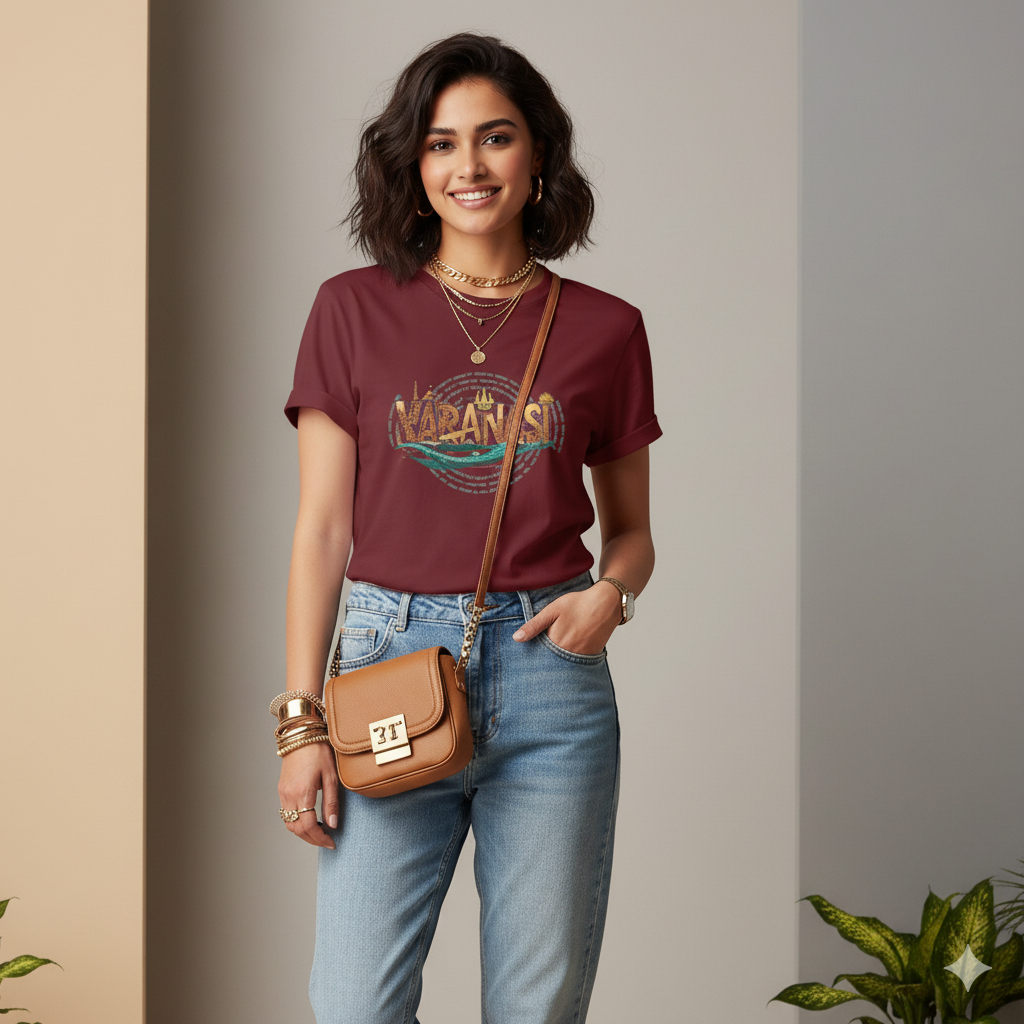 Varanasi Heritage Graphic T-Shirt | Spiritual & Cultural Cotton T-Shirt for Men & Women | Casual Wear, Pilgrimage & Festival Outfit