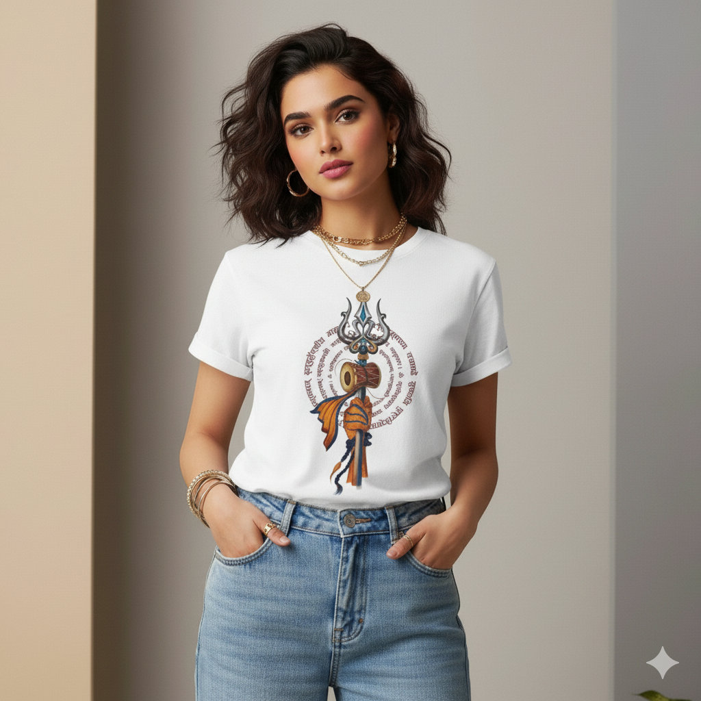 Trishul Damru T-Shirt | Spiritual 100% Cotton Graphic | T-Shirt for Men & Women