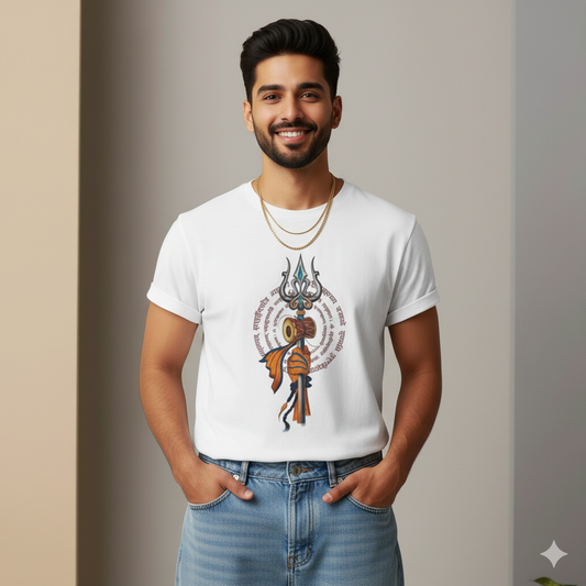 Trishul Damru T-Shirt | Spiritual 100% Cotton Graphic | T-Shirt for Men & Women