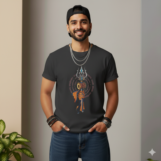 Trishul Damru T-Shirt | Spiritual 100% Cotton Graphic | T-Shirt for Men & Women