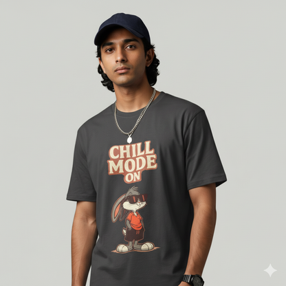 Chill Mode On T-Shirt for Men | Cartoon Bunny Graphic Cotton T-Shirt for College & Casual Wear