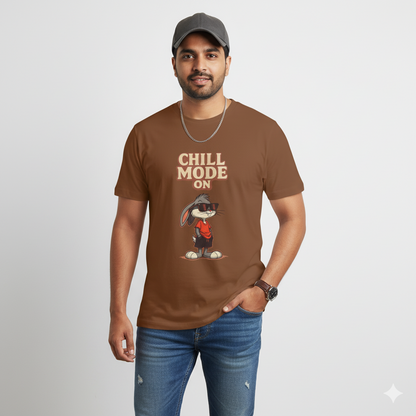 Chill Mode On T-Shirt for Men | Cartoon Bunny Graphic Cotton T-Shirt for College & Casual Wear