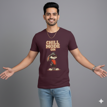 Chill Mode On T-Shirt for Men | Cartoon Bunny Graphic Cotton T-Shirt for College & Casual Wear
