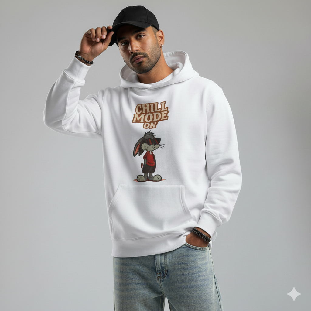 Chill Mode On Bunny Hoodie for Men & Women | 100% Cotton Graphic Sweatshirt, Casual College Streetwear