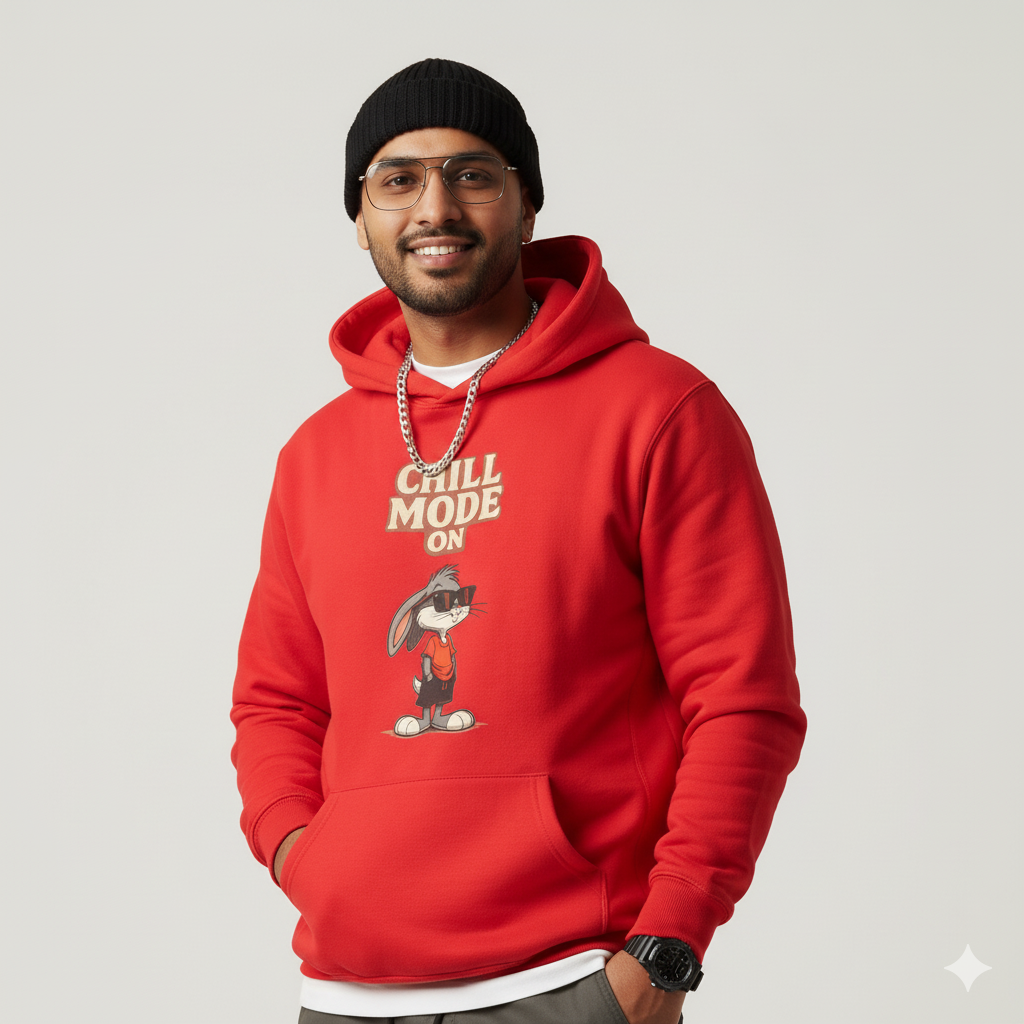 Chill Mode On Bunny Hoodie for Men & Women | 100% Cotton Graphic Sweatshirt, Casual College Streetwear
