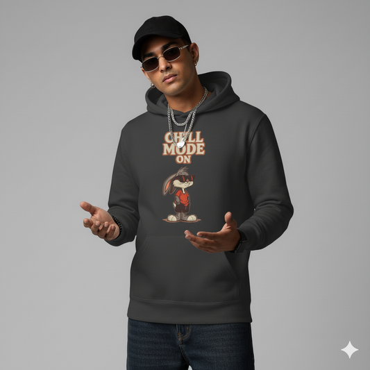 Chill Mode On Bunny Hoodie for Men & Women | 100% Cotton Graphic Sweatshirt, Casual College Streetwear