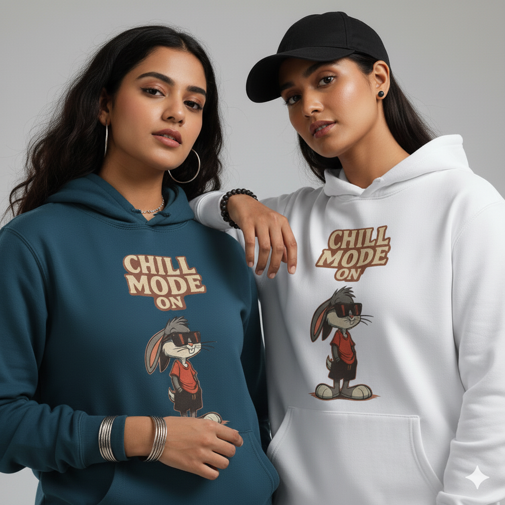 Chill Mode On Bunny Hoodie for Men & Women | 100% Cotton Graphic Sweatshirt, Casual College Streetwear