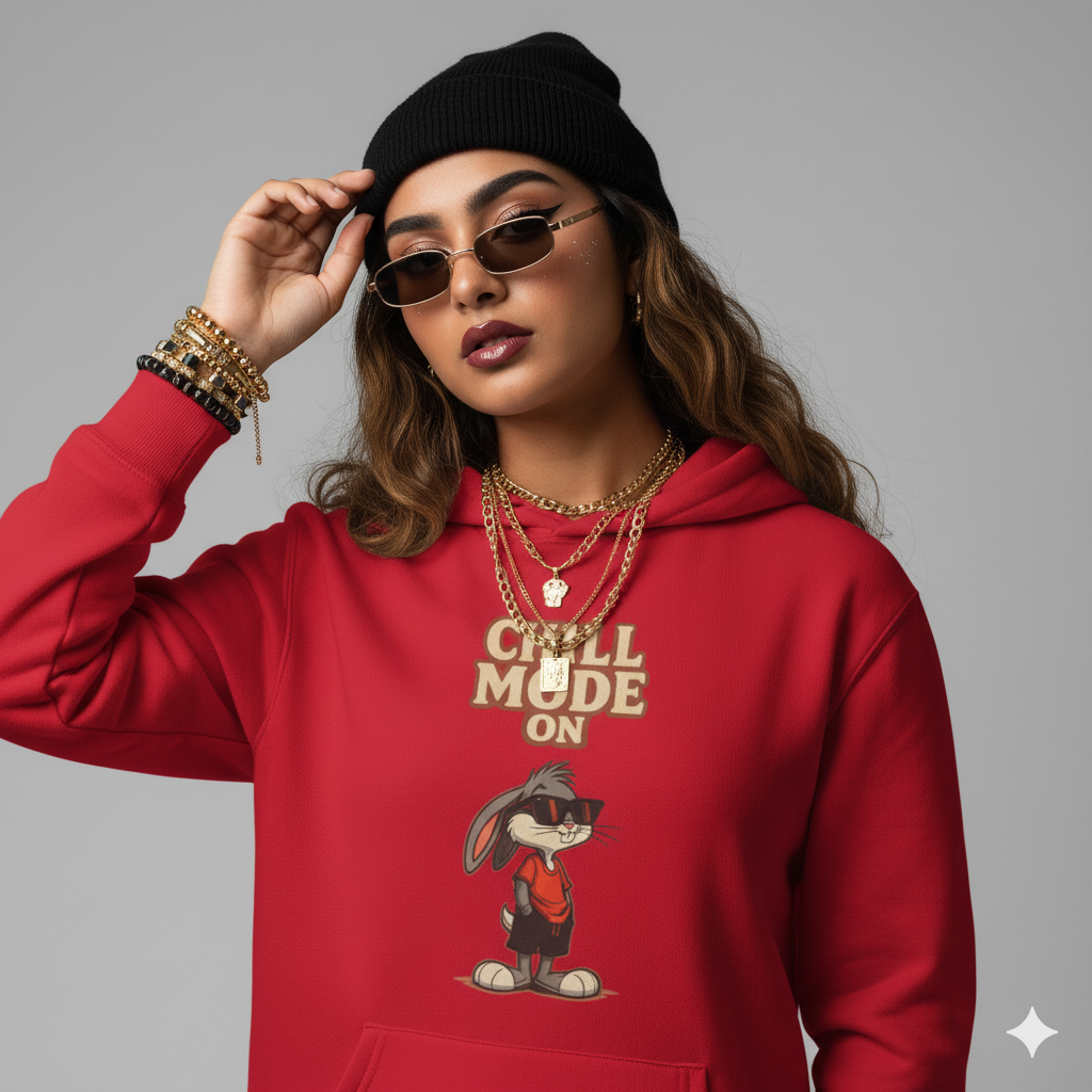 Chill Mode On Bunny Hoodie for Men & Women | 100% Cotton Graphic Sweatshirt, Casual College Streetwear