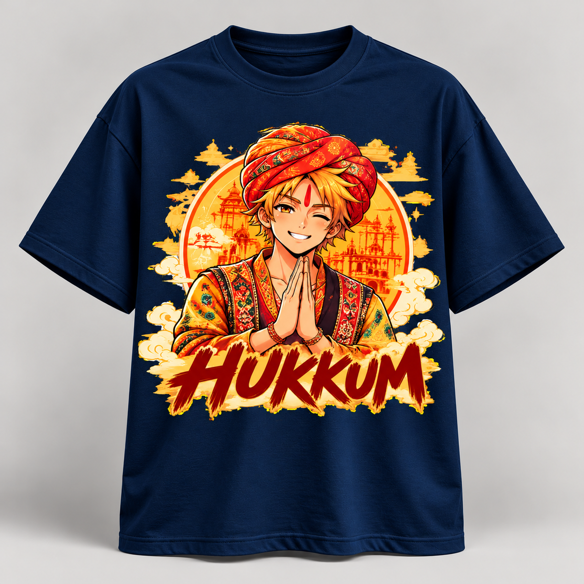 Hukkum Anime-Inspired Graphic Oversized T-Shirt – Desi Festive Edition