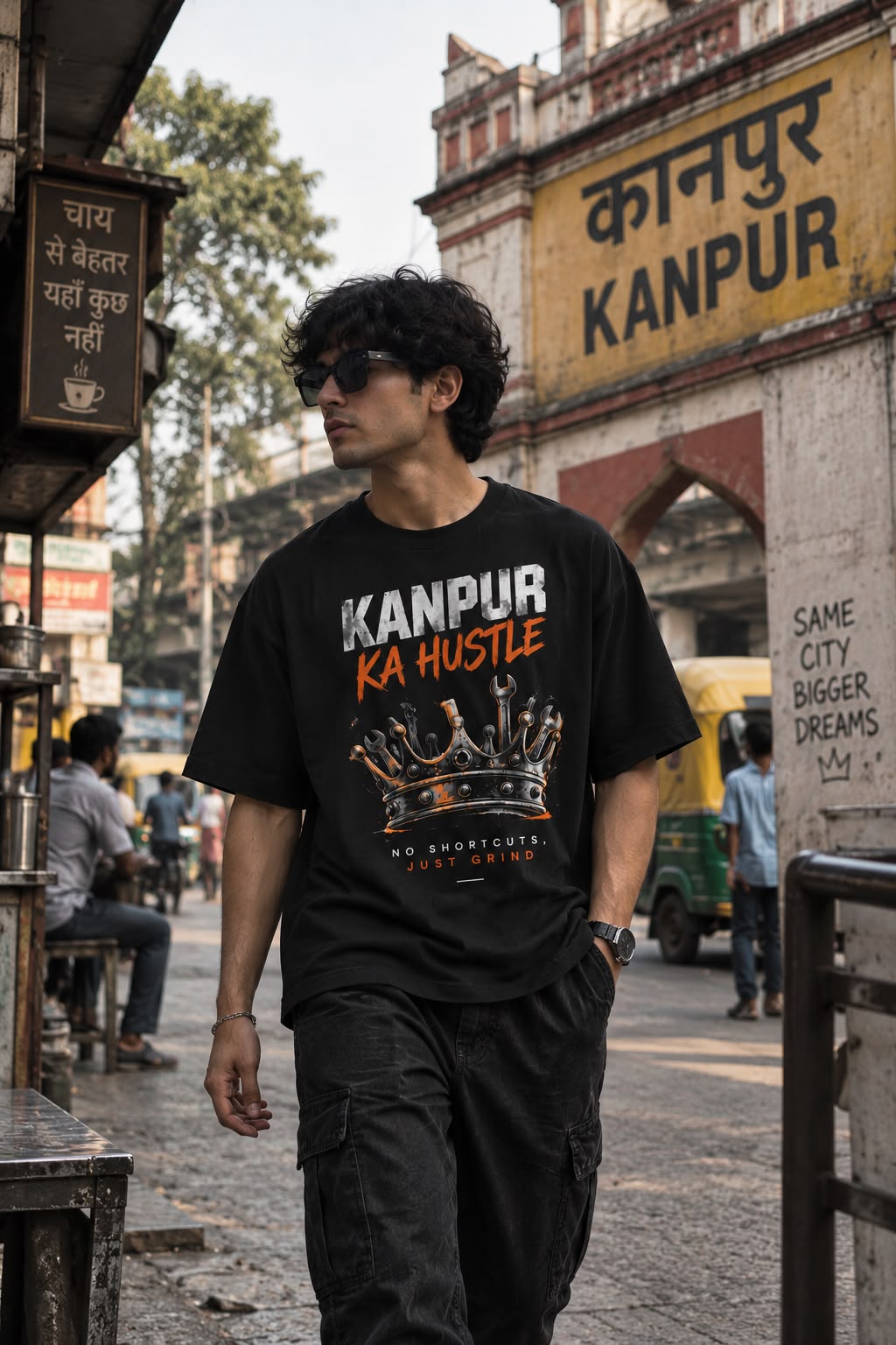 Kanpur Ka Hustle – Oversized Graphic T-Shirt
