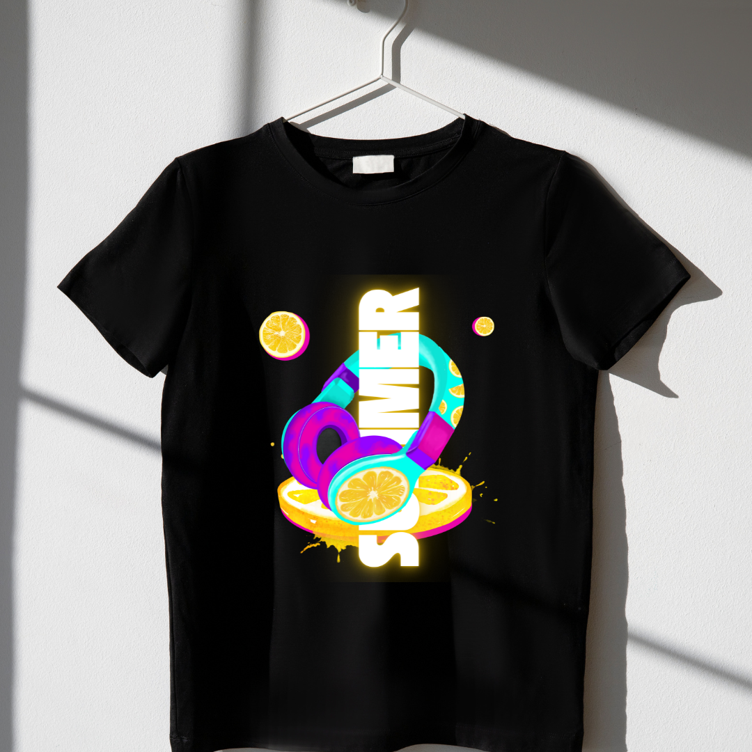 Unleavables Sonic Summer | Unisex Oversized Black T-Shirt | Vibrant Headphone Print | 100% Cotton Comfort