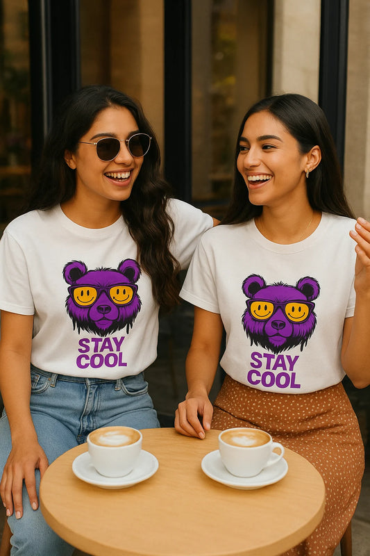 Stay Cool Oversized Unisex T-Shirt – Purple Bear Graphic | 100% Cotton