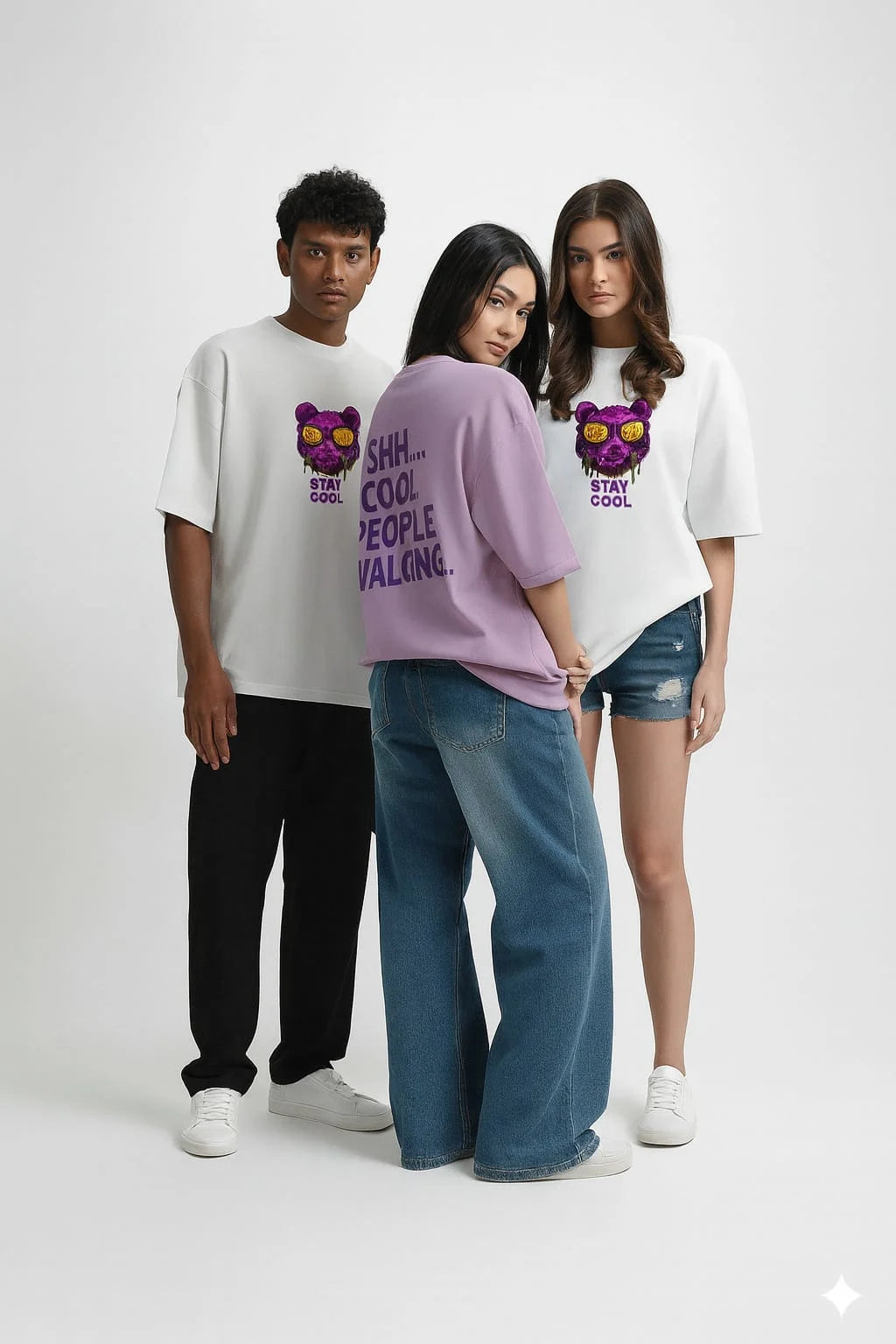 Stay Cool Oversized Unisex T-Shirt – Purple Bear Graphic | 100% Cotton