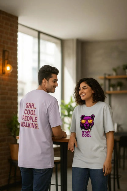 Stay Cool Oversized Unisex T-Shirt – Purple Bear Graphic | 100% Cotton