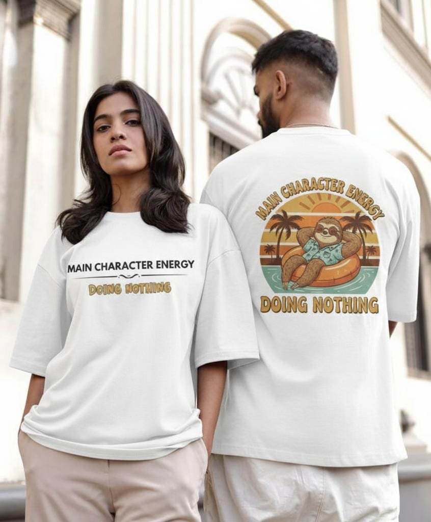 Main Character Energy Oversized Unisex T-Shirt | Funny Sloth Graphic Tee - Unleavables