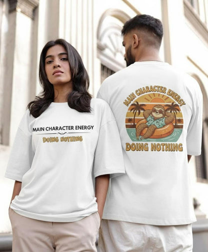 Main Character Energy Oversized Unisex T-Shirt | Funny Sloth Graphic Tee - Unleavables