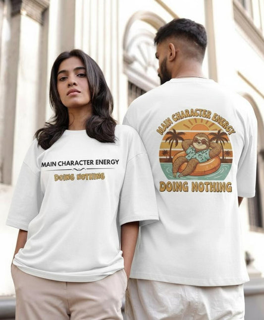 Main Character Energy Oversized Unisex T-Shirt | Funny Sloth Graphic Tee - Unleavables