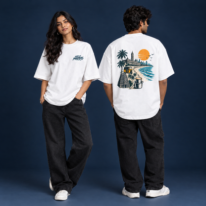Unleavables Oversized Unisex T-Shirt – Chennai Marina Beach – White – 100% Cotton