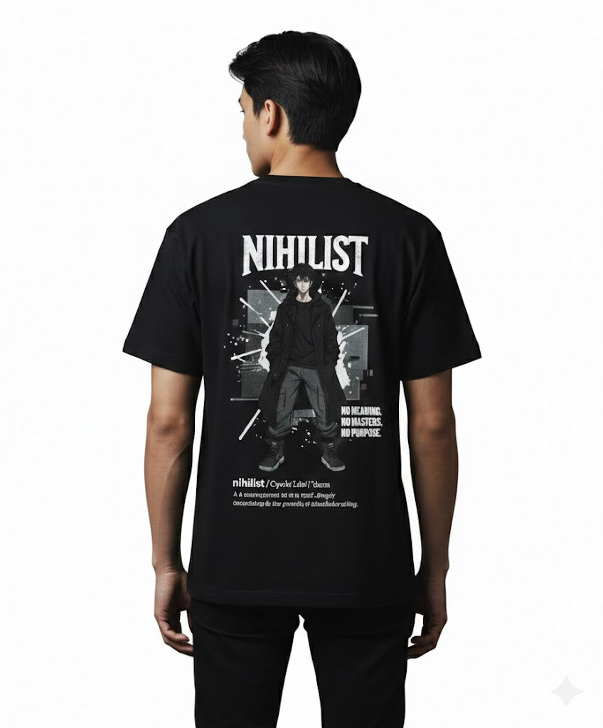 Anime Graphic Nihilist Oversized T-Shirt – Cool Dark Streetwear Tee for Men