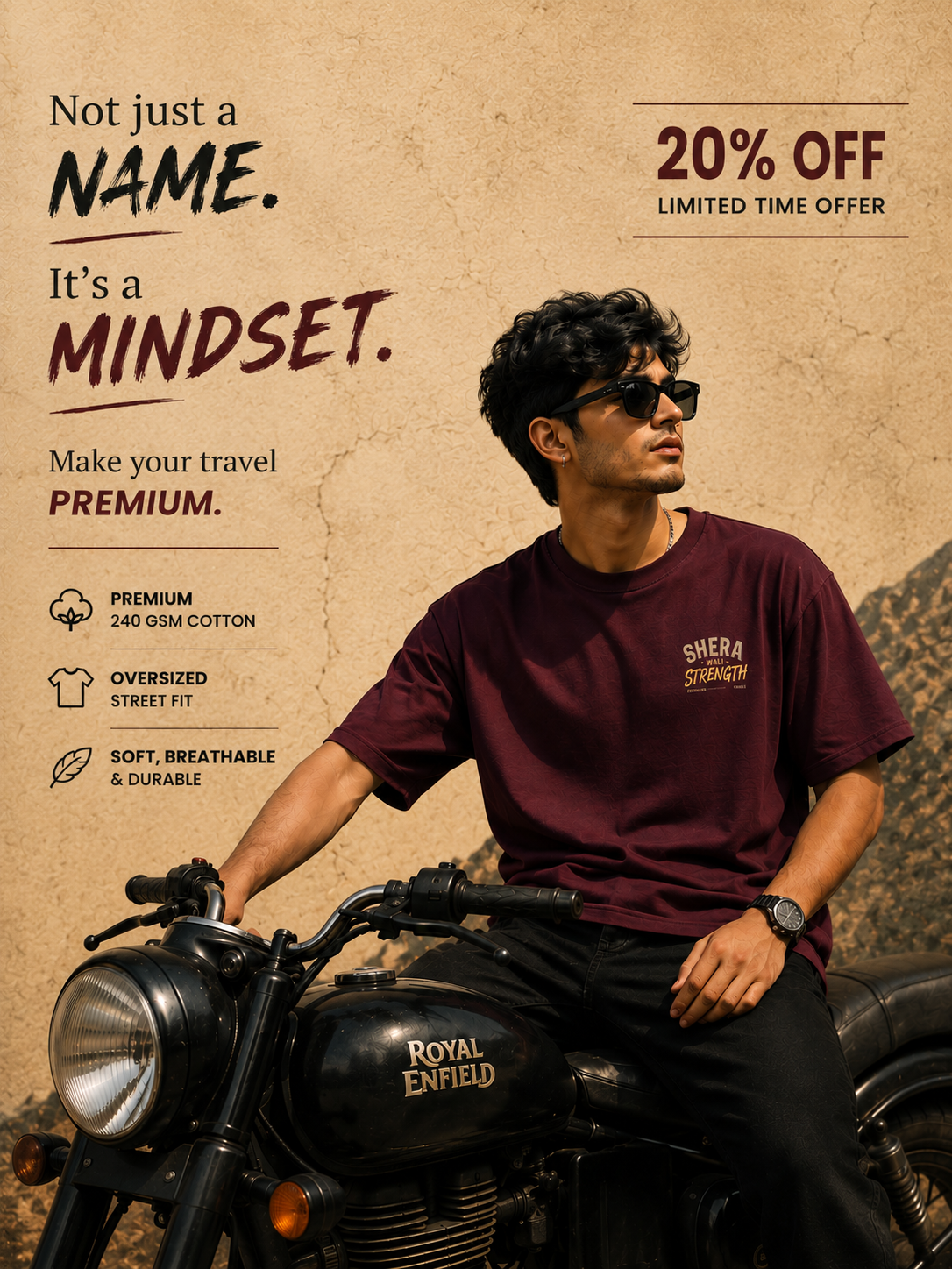Premium Oversized T-shirt | Men & Women 100% Cotton | 220 GSM Streetwear Tee | Sherawali Strength