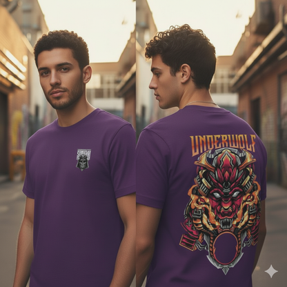 Samurai Soul x Underwolf Tee | Anime Style T-Shirt | Edgy Streetwear | Vintage Style | 100% Combed Cotton Samurai Round Neck T-Shirt