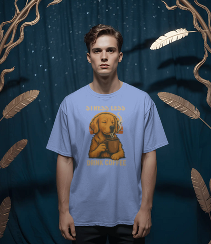 Unleaveables Men’s Oversized T-Shirt | Drink Coffee, Stress Less, Dog| 100% Cotton Round Neck Tshirt