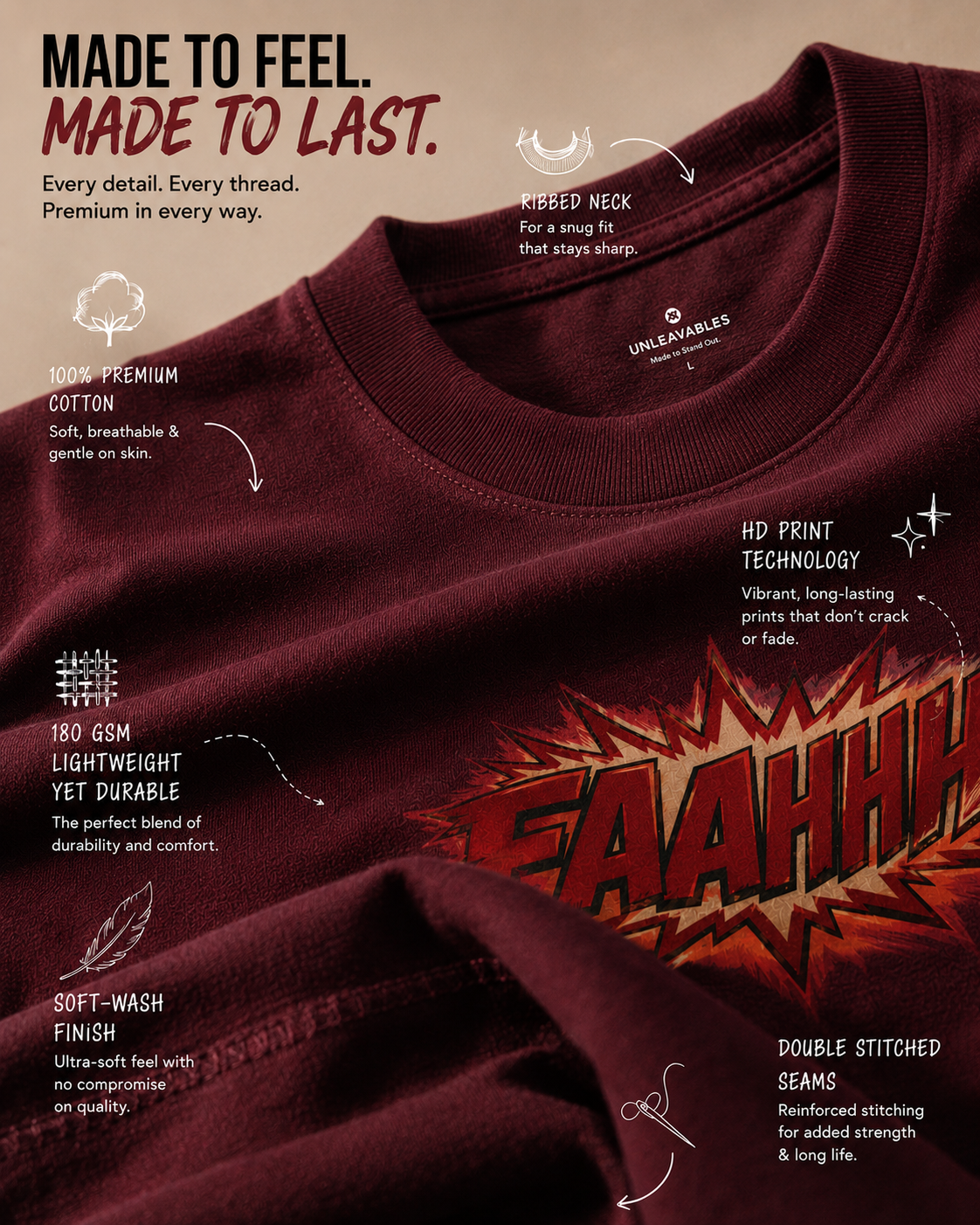Unleaveables - Faahhh! Trendy Graphic Round Neck T-Shirt for Men & Women - 100% Cotton