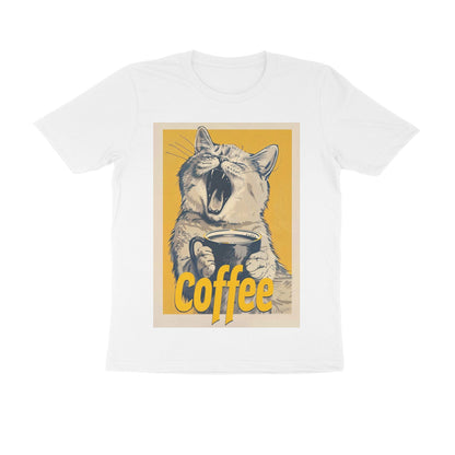 T shirt with Cat having coffee print
