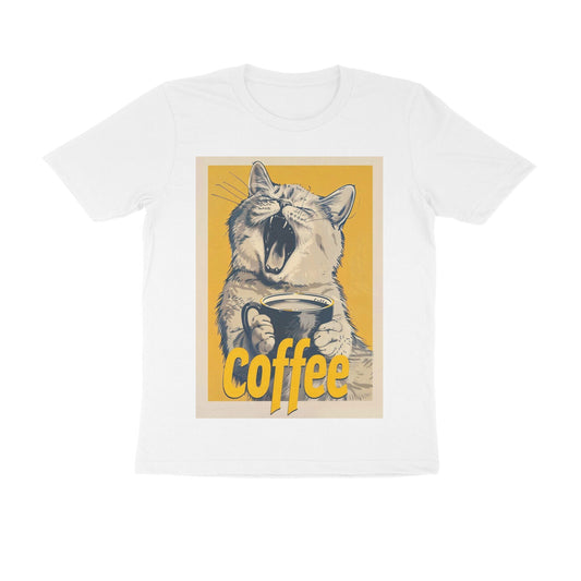 T shirt with Cat having coffee print