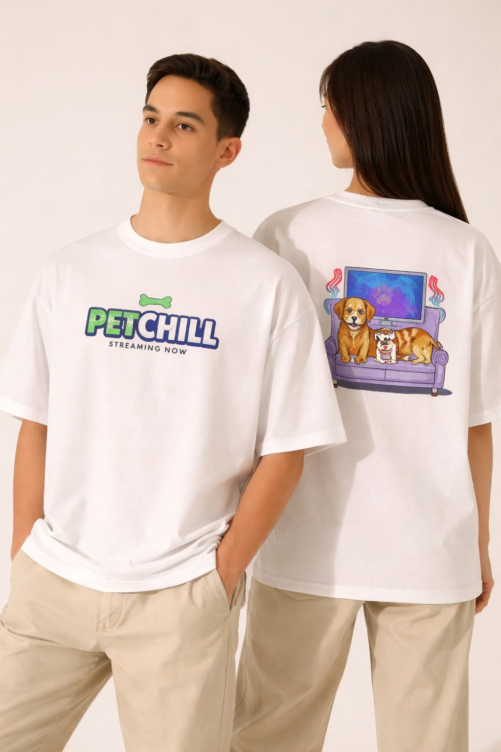 Unleavables Pet Lover “Pet Chill” Printed T-Shirt | Unisex | Oversized Fit | 100% Cotton | Round Neck