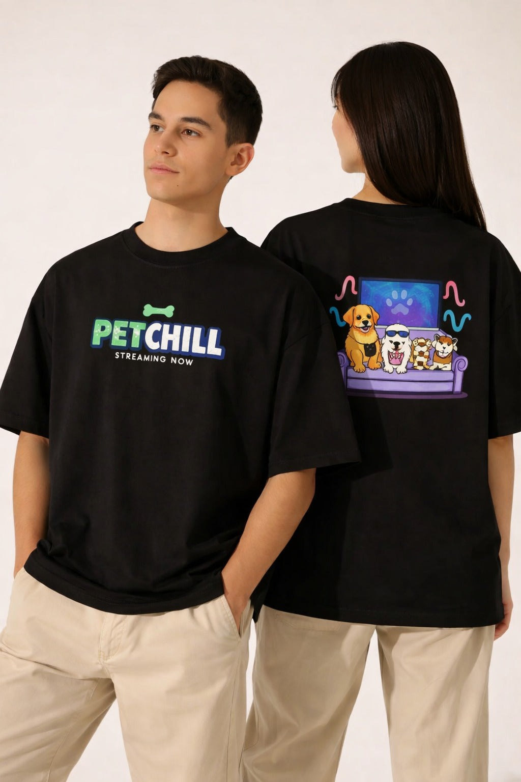 Unleavables Pet Lover “Pet Chill” Printed T-Shirt | Unisex | Oversized Fit | 100% Cotton | Round Neck