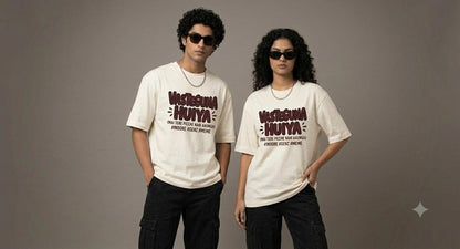 Unleavables Oversized Graphic T-Shirt with "VASTE GUNA HUIYA"Pixel Print | Front and Back Side Print | Round Neck Relaxed Fit | Unisex
