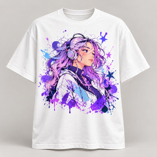 Anime-Inspired Graphic Oversized T-Shirt – Purple Aesthetic | Unleavables