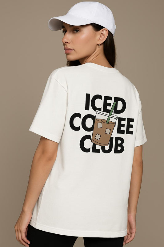 Unleavables Iced Coffee Club T-Shirt | Plain Front Graphic Tee with Bold Back Print | Oversized Unisex Cotton Tee