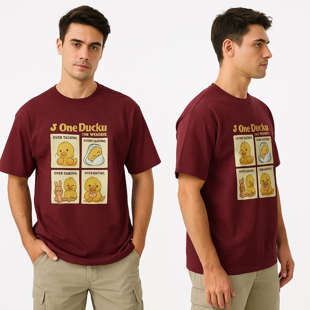 Unleavables One Ducku 4-moods burgundy Oversized Tshirt 100% cotton